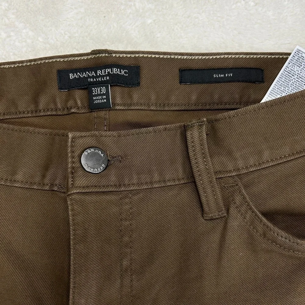 Banana Republic Traveler Jeans Mens 33x30 Brown Slim Fit Mid Rise Stretch Preppy